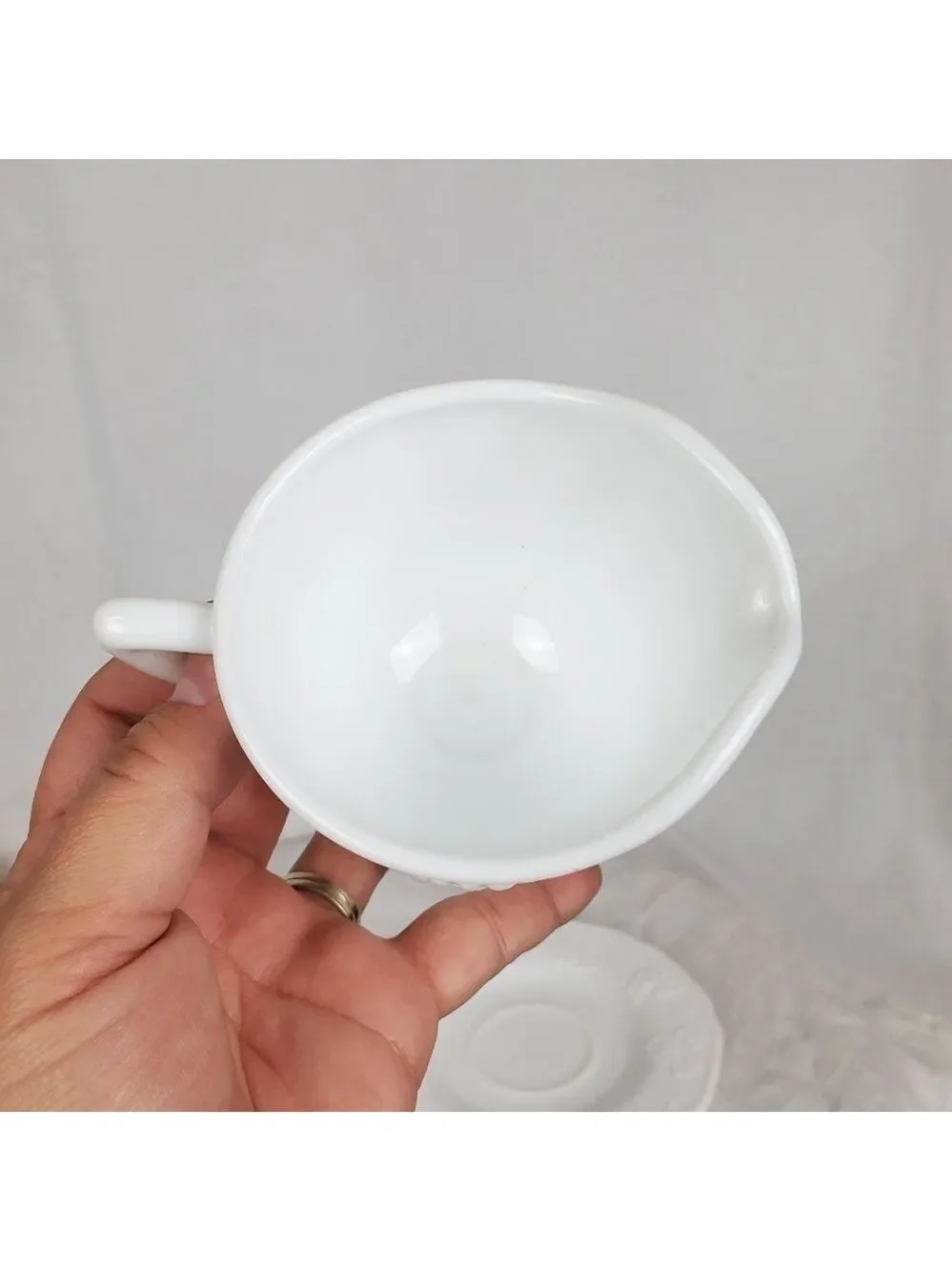 VTG Indiana Colony co Milk glass Harvest grape footed creamer / saucer